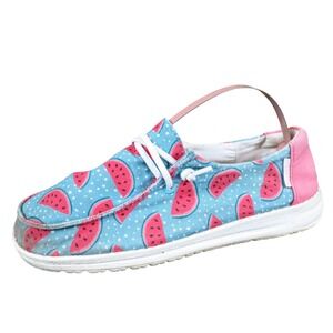 Hey Dude Wendy Youth Azur Watermelon Girls Slip On Shoes Size 3-4 Blue Pink